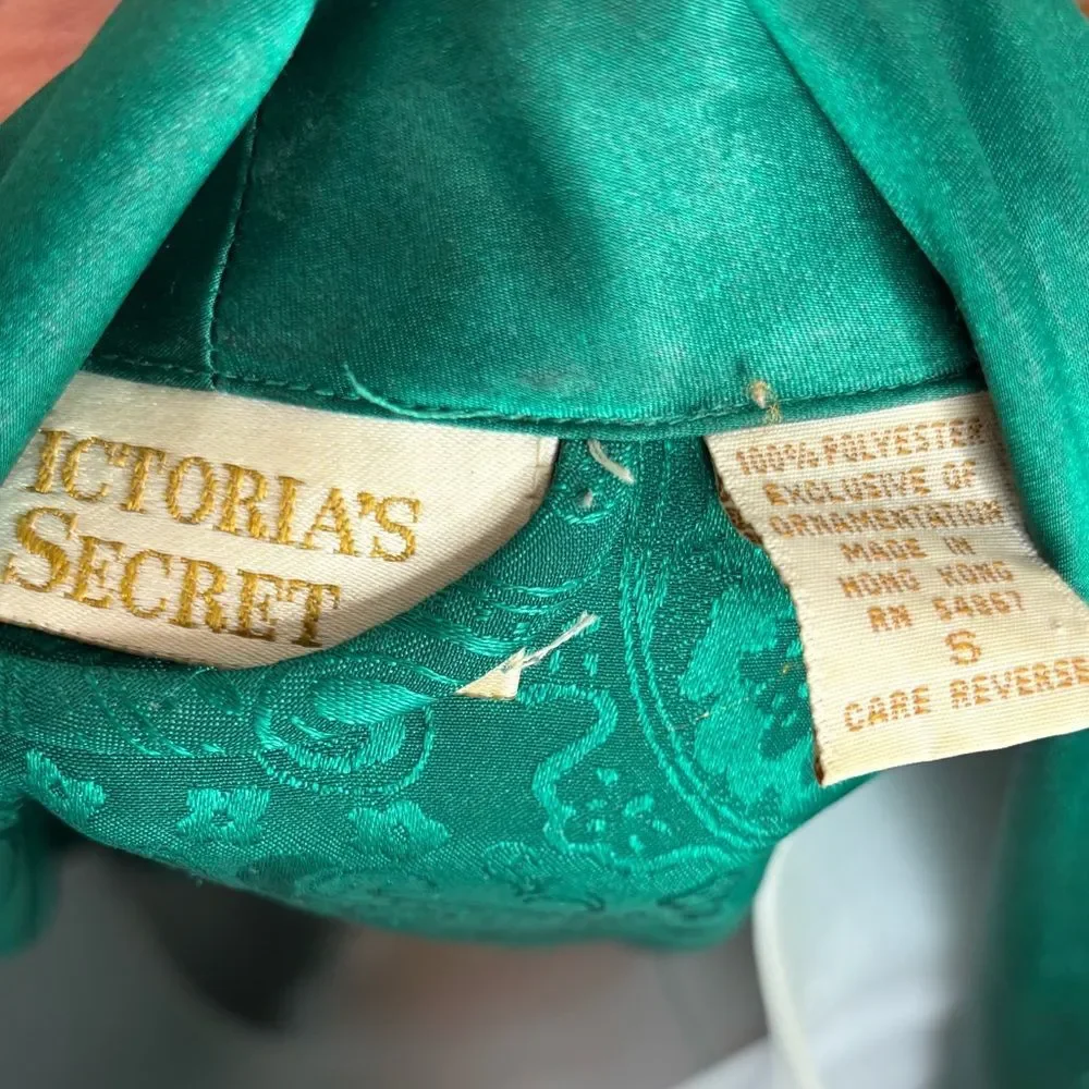 Victorias Secret Gold Label Emerald Green Long Sleeve Robe size Small vintage